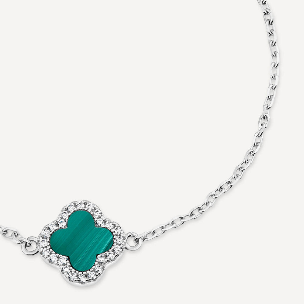 Sterling Silver Malachite & Cubic Zirconia Clover Petal Bracelet