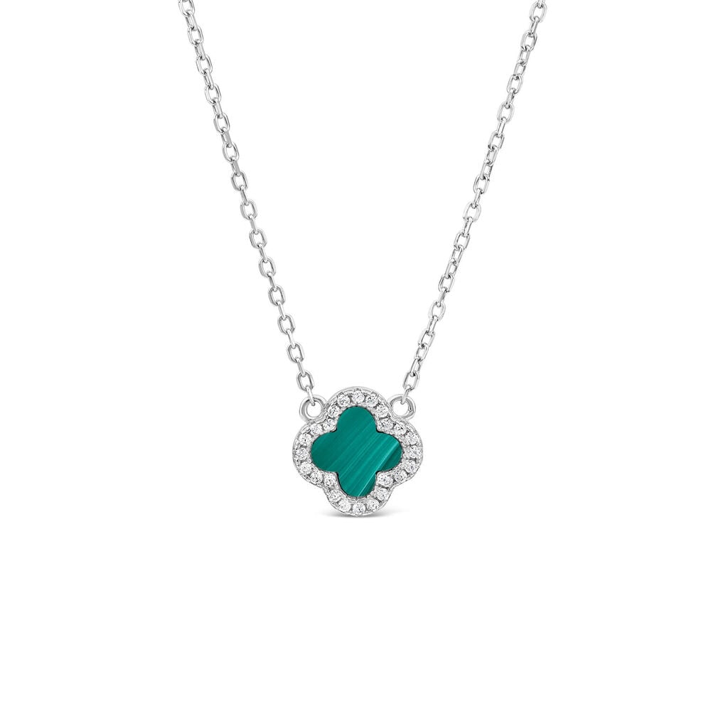 Sterling Silver Malachite & Cubic Zirconia Clover Petal Necklet