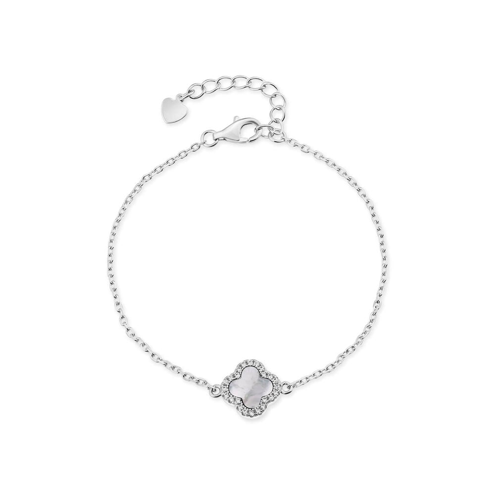 Sterling Silver Mother of Pearl & Cubic Zirconia Clover Petal Bracelet