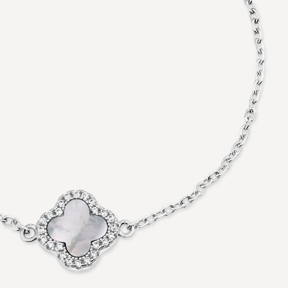 Sterling Silver Mother of Pearl & Cubic Zirconia Clover Petal Bracelet
