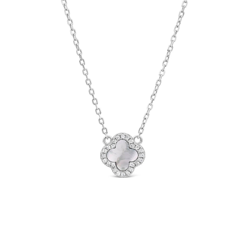 Sterling Silver Mother of Pearl & Cubic Zirconia Clover Petal Necklet