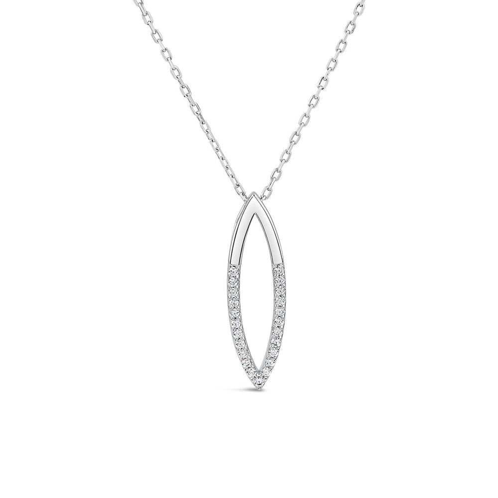 Sterling Silver Open Marquise Polished & Cubic Zirconia Pave Set Pendant
