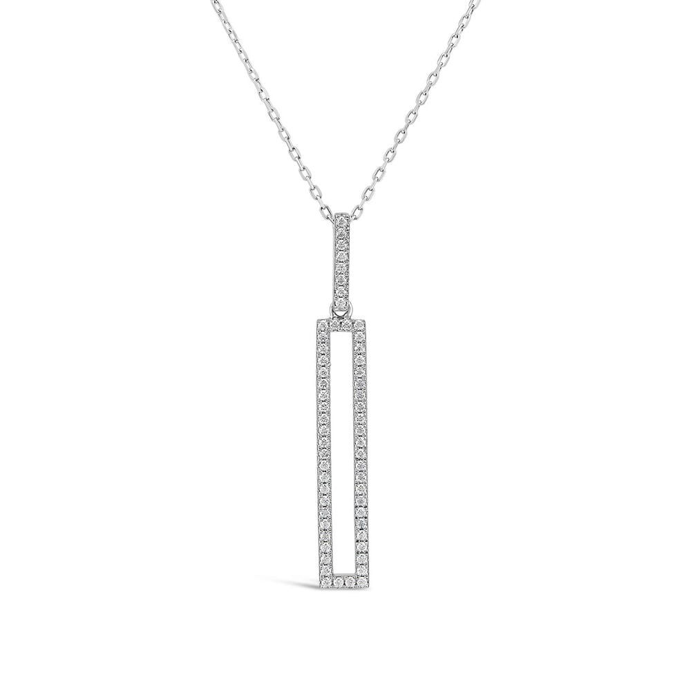 Sterling Silver Open Rectangle Cubic Zirconia Pave Set Pendant