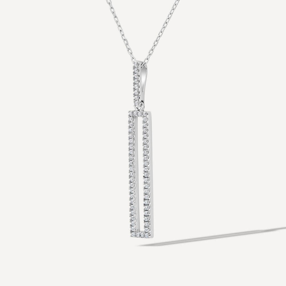 Sterling Silver Open Rectangle Cubic Zirconia Pave Set Pendant