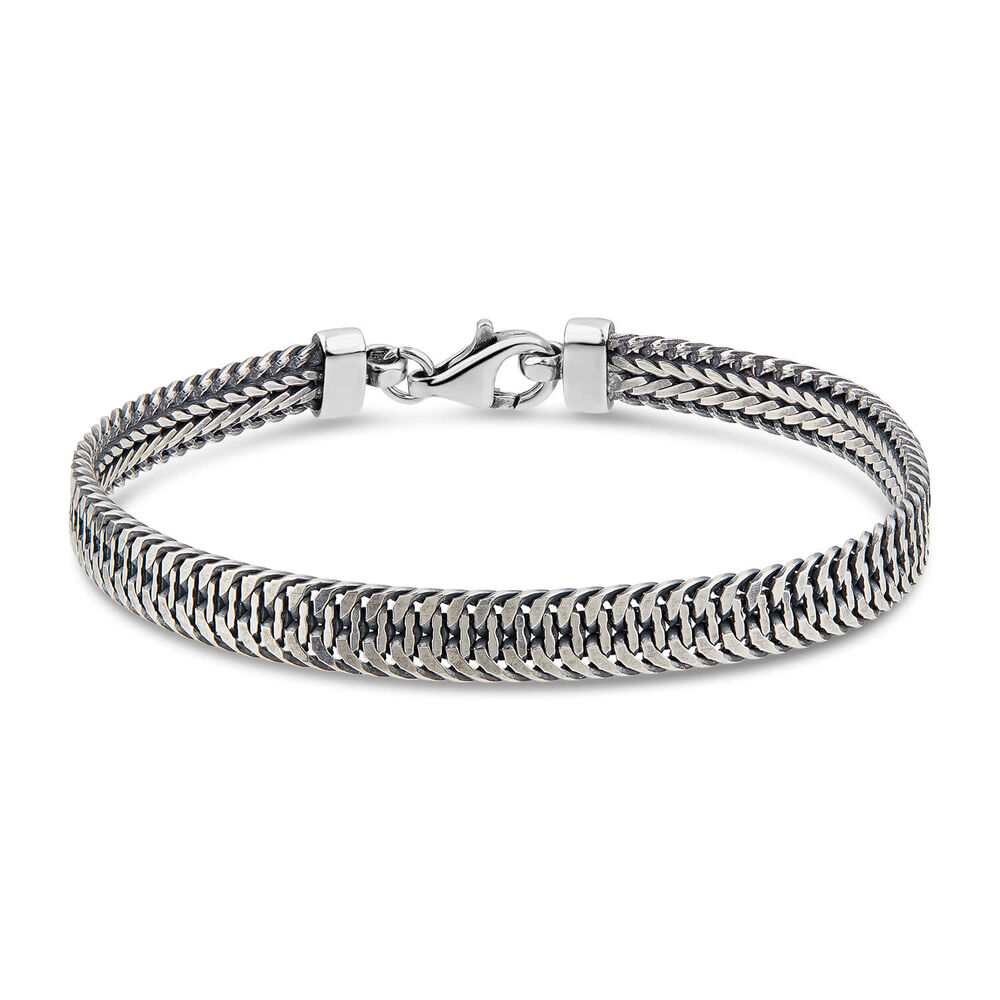 Sterling Silver Oxidised Flat Herringbone Bracelet