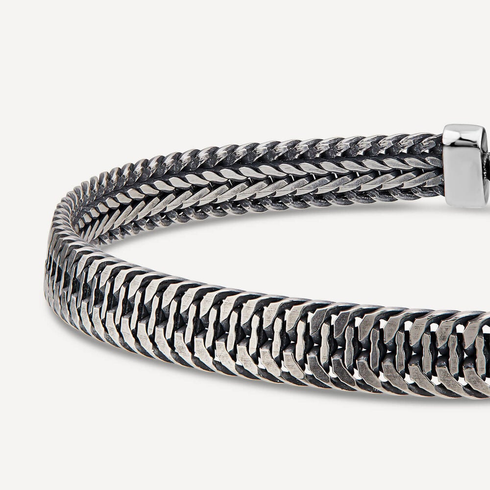 Sterling Silver Oxidised Flat Herringbone Bracelet