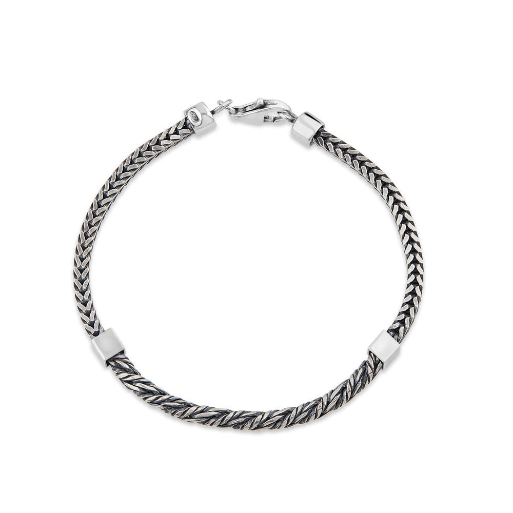Sterling Silver Oxidised Rope & Herringbone Link Bracelet