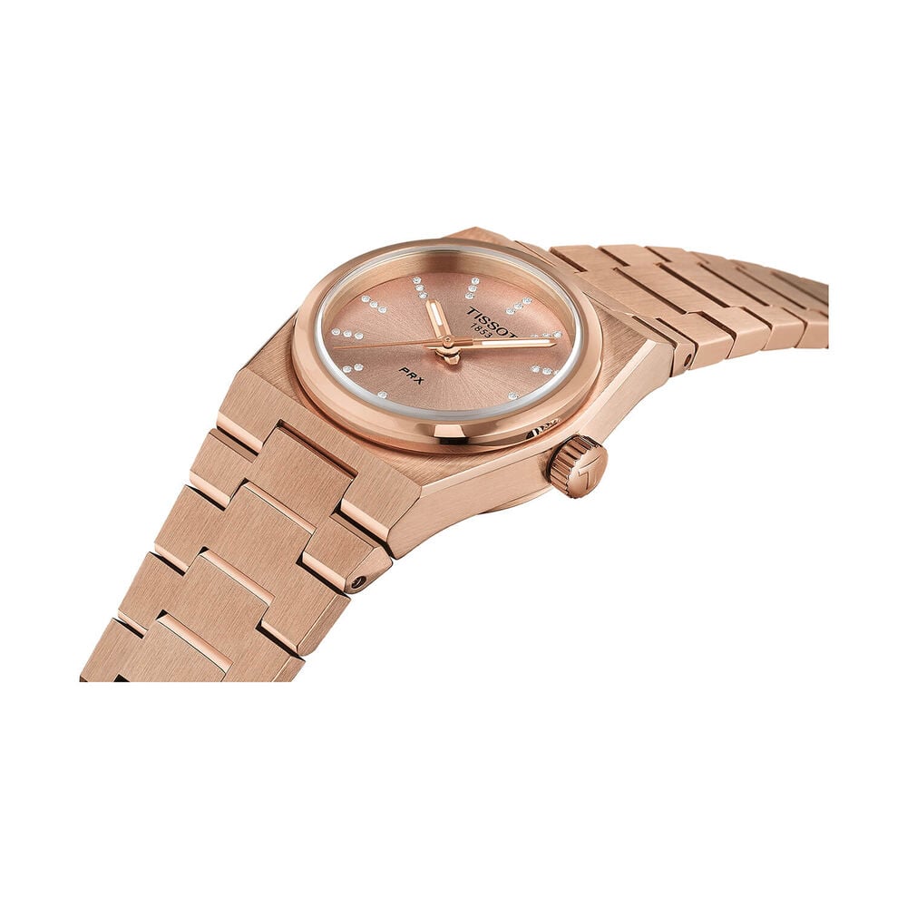 Tissot PRX Quartz 25mm Rose Gold Dial Diamond Dots Gold PVD Stainless Steel Bracelet Watch