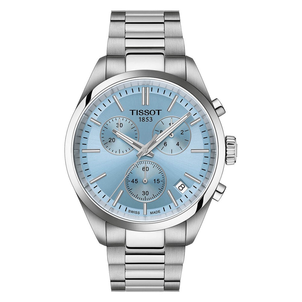 Tissot PR 100 Chronograph 40mm Ice Blue Dial Steel Bracelet Watch