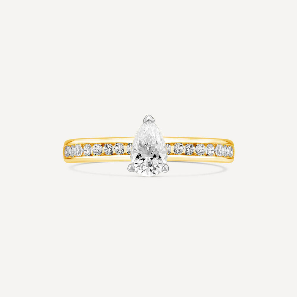 Tulip Setting 18ct Yellow Gold 0.50ct Pear Solitaire & Channel Shoulders Ring