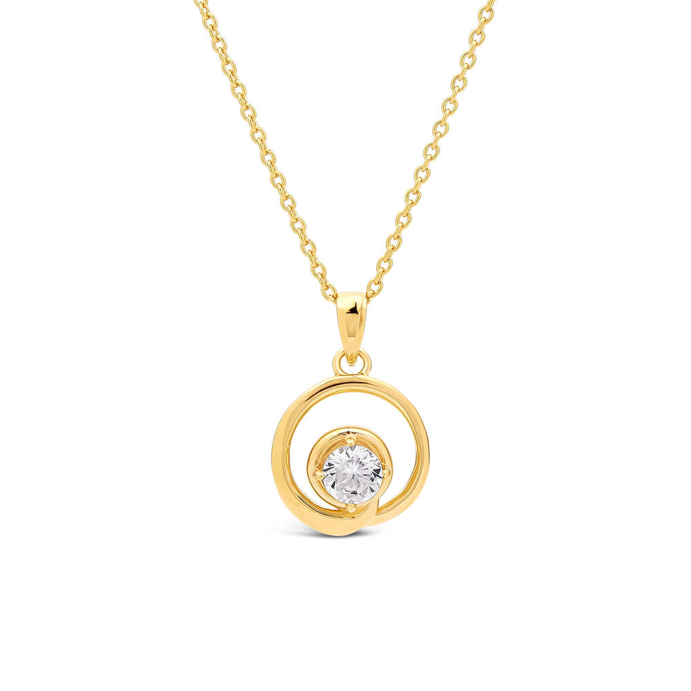 Yellow Gold Plated Sterling Silver Cubic Zirconia Open Swirl Pendant