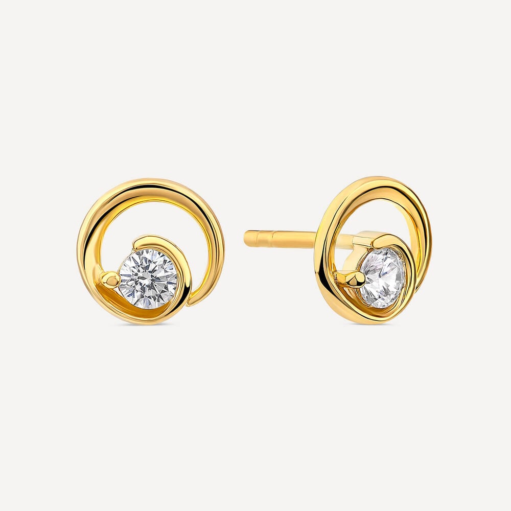 Yellow Gold Plated Sterling Silver Cubic Zirconia Open Swirl Stud Earrings