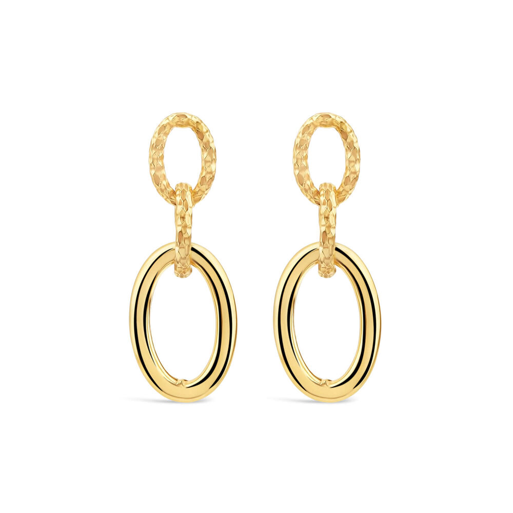 Yellow Gold Plated Sterling Silver Diamond Cut & Polished Link Drop Earrings