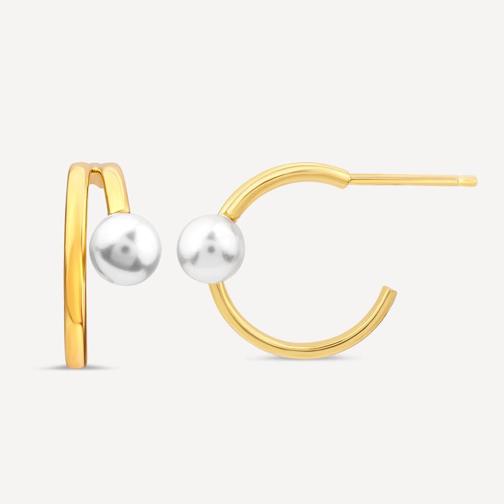 Yellow Gold Plated Sterling Silver Pearl Open Double Hoop Earrings