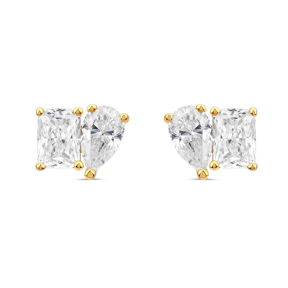 Yellow Gold Plated Sterling Silver Toi Et Moi Cubic Zirconia Stud Earrings