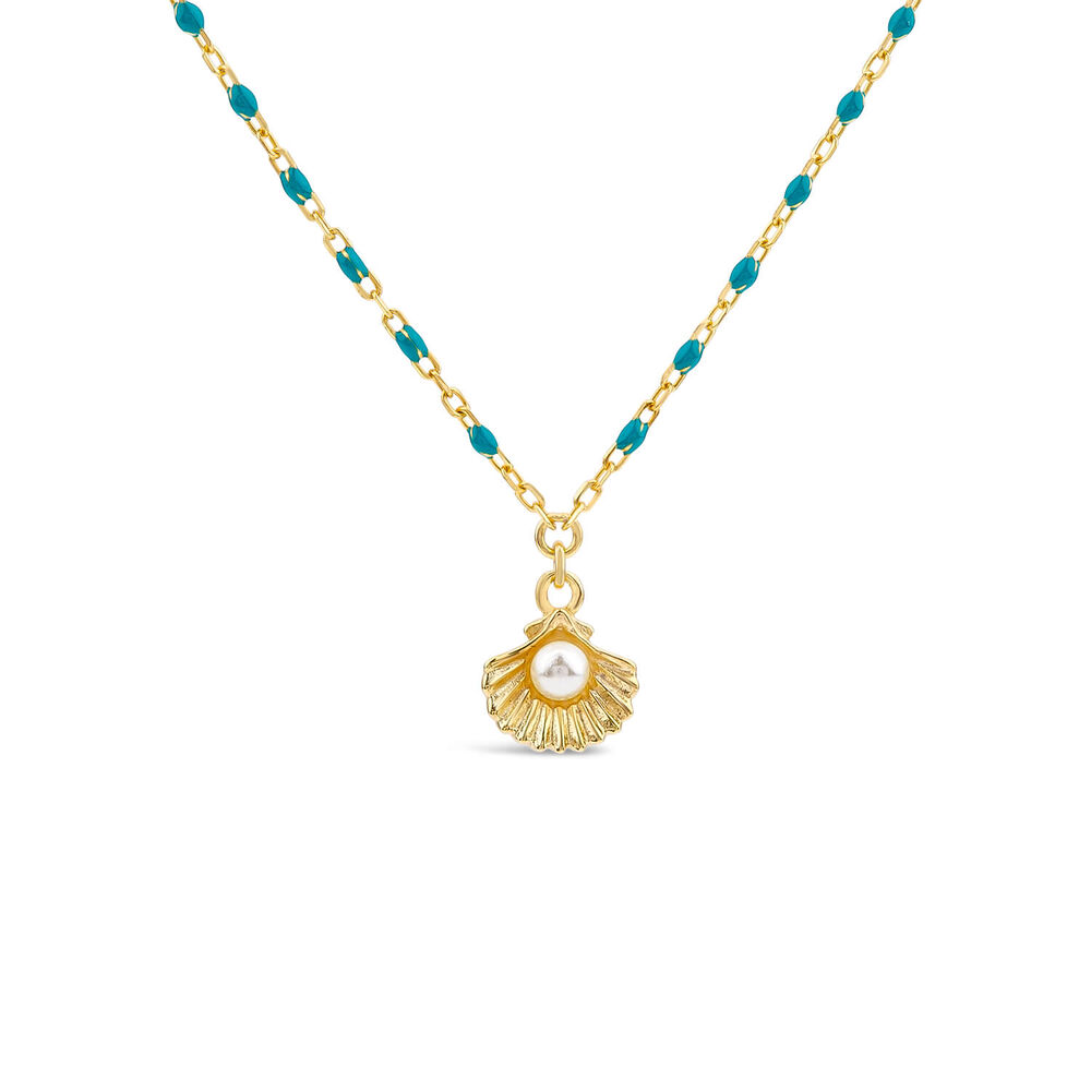 Yellow Gold Plated Sterling Silver Turquoise Beads With Shell Pendant